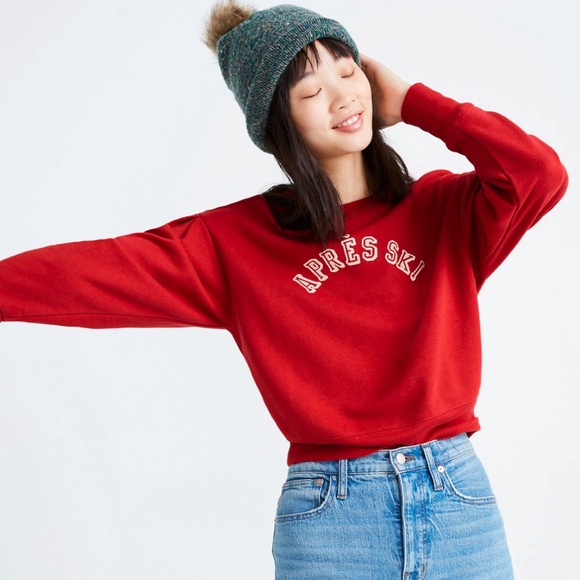 NWT Madewell Apres Ski Crewneck Pleated Sleeve Sweatshirt Sz M - Picture 2 of 7